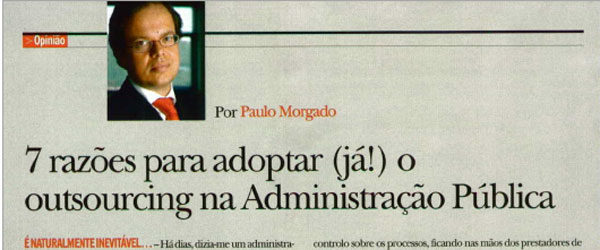 Outsourcing in the Public Administration | Paulo Morgado in PRÉMIO